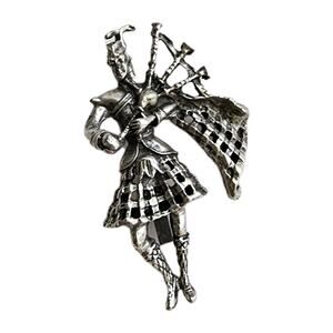 Vintage Silver Toned Scottish Bagpiper Man Very Detailed 2" High Pin Brooch